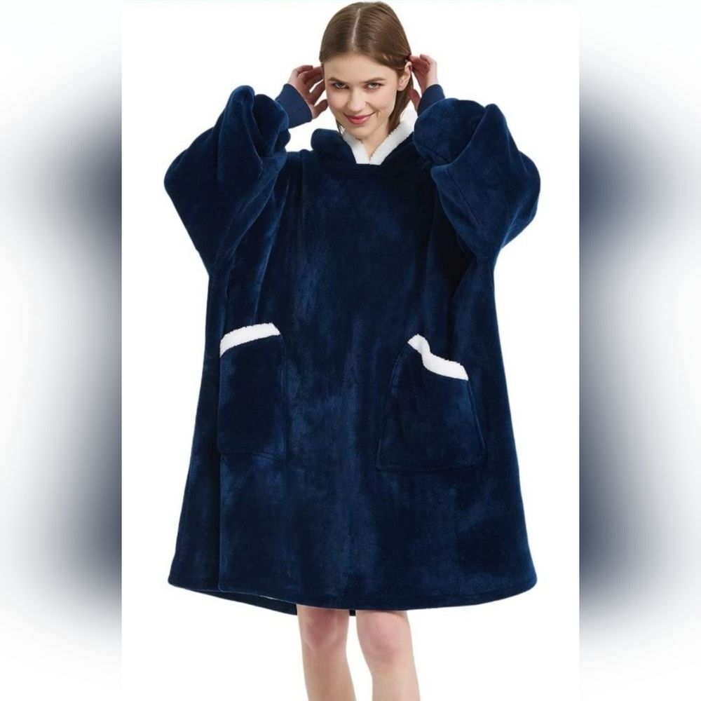 NEW Unisex Oversized Wearable Blanket Hoodie Sherpa Lined - Picture 1 of 10